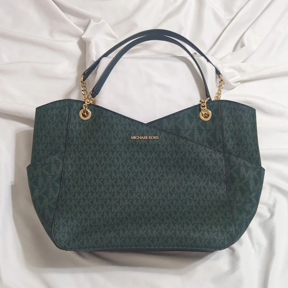 Michael Kors Women's Jet Set Large Signature Logo Shoulder Bag, Color Moss - Picture 4 of 16